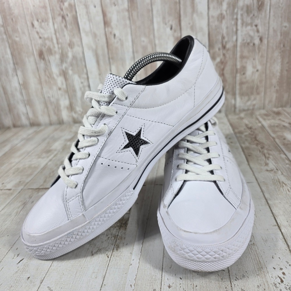 Converse One Star Perforated Leather Low Top White Black Sneakers 158464C 10.5W - Picture 7 of 8